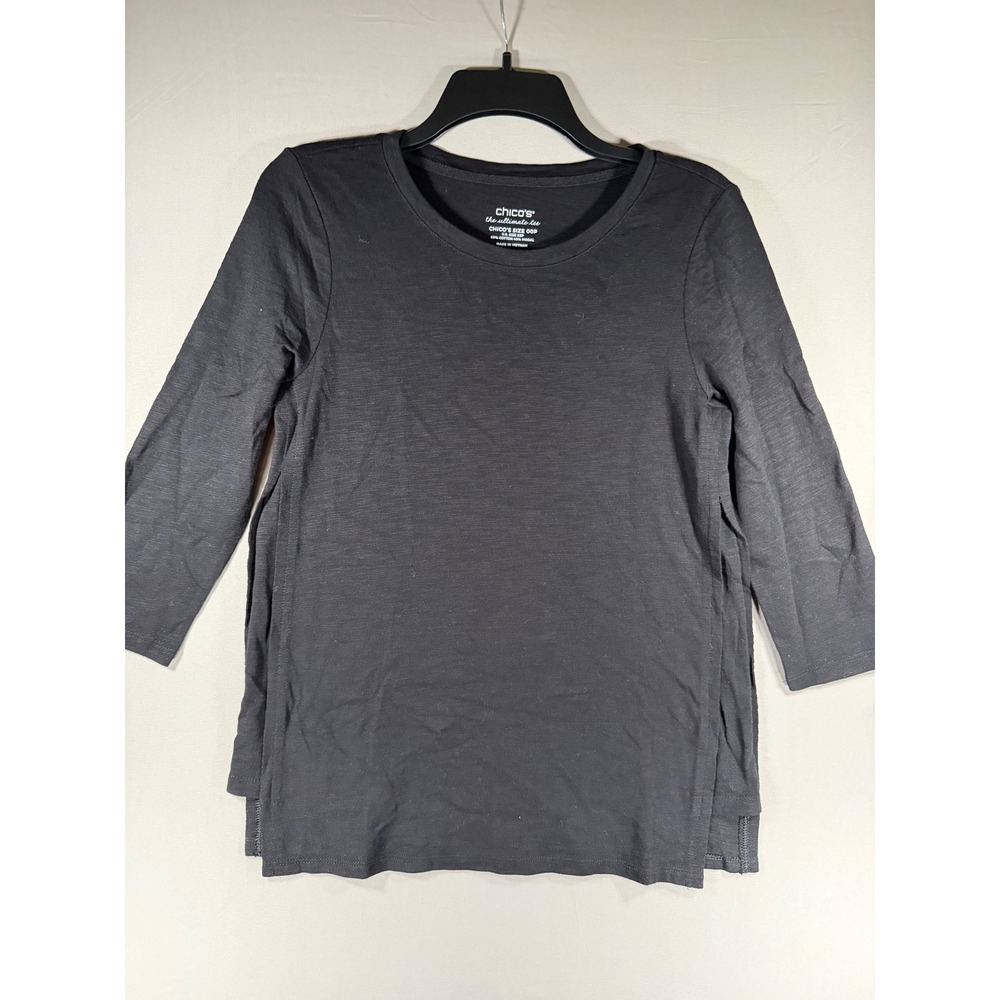 Chicos The Ultimate Tee Black 3/4 Sleeve Side Slit Top Size 00P XSP